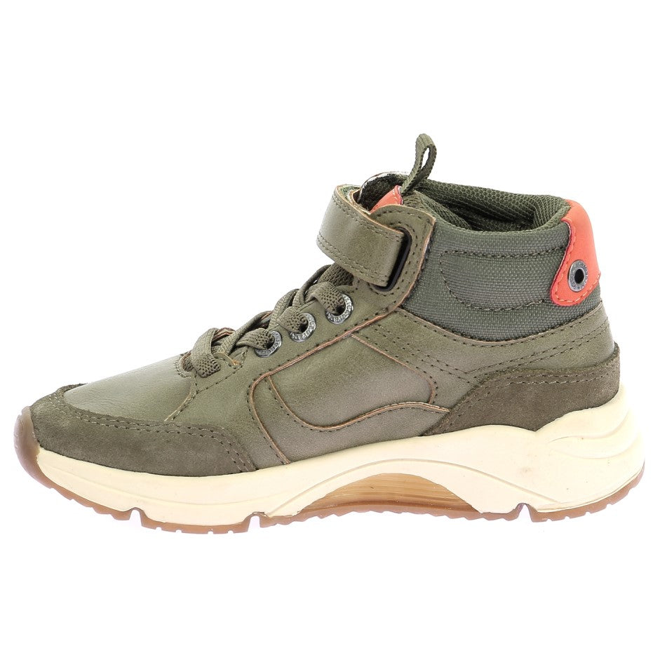 Kickers Runrun Kids' Khaki High-Top Anatomical Sneakers with Velcro & Elastic Laces
