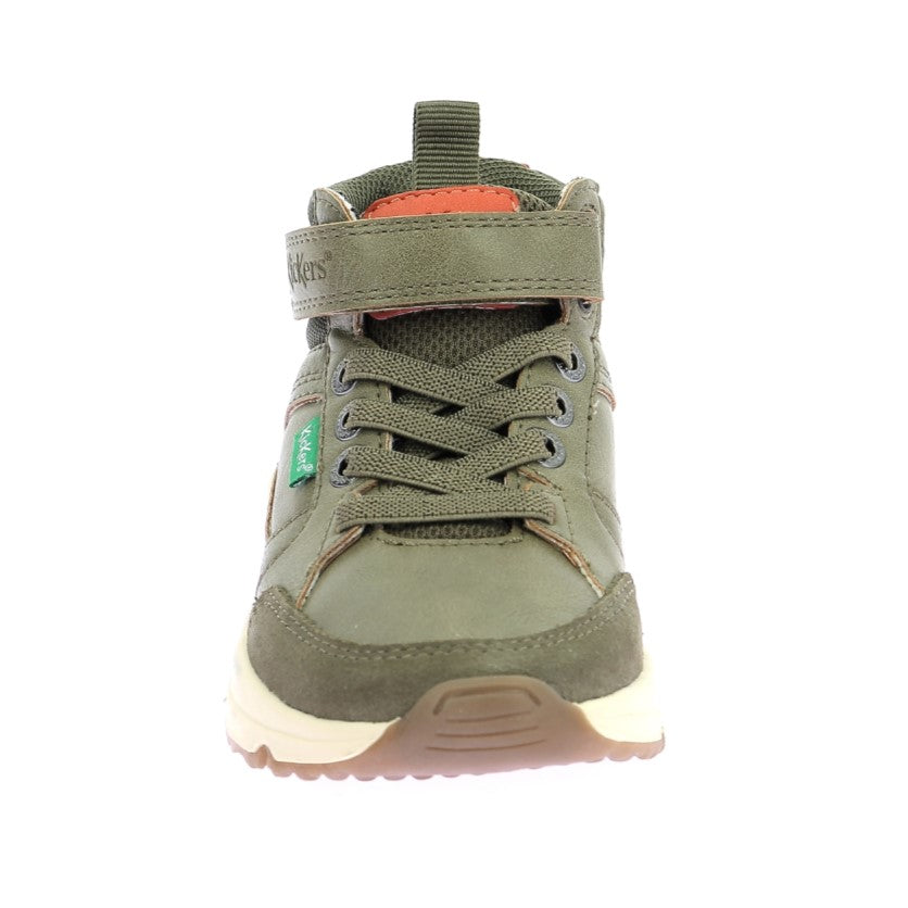 Kickers Runrun Kids' Khaki High-Top Anatomical Sneakers with Velcro & Elastic Laces