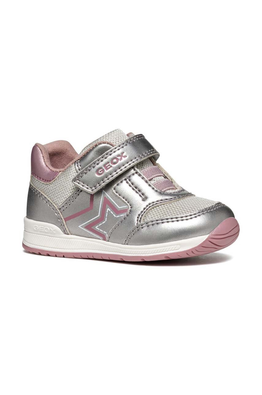 Geox Rishon Kids' Breathable Gray Athletic Sneakers with Easy Hook-and-Loop Fastening