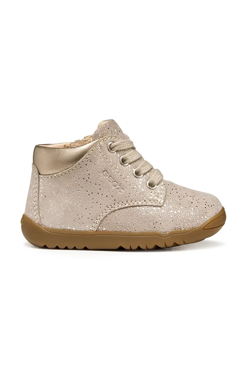 Geox Macchia Kids' Breathable Leather Casual Shoes - Pink/Gold Everyday Comfort