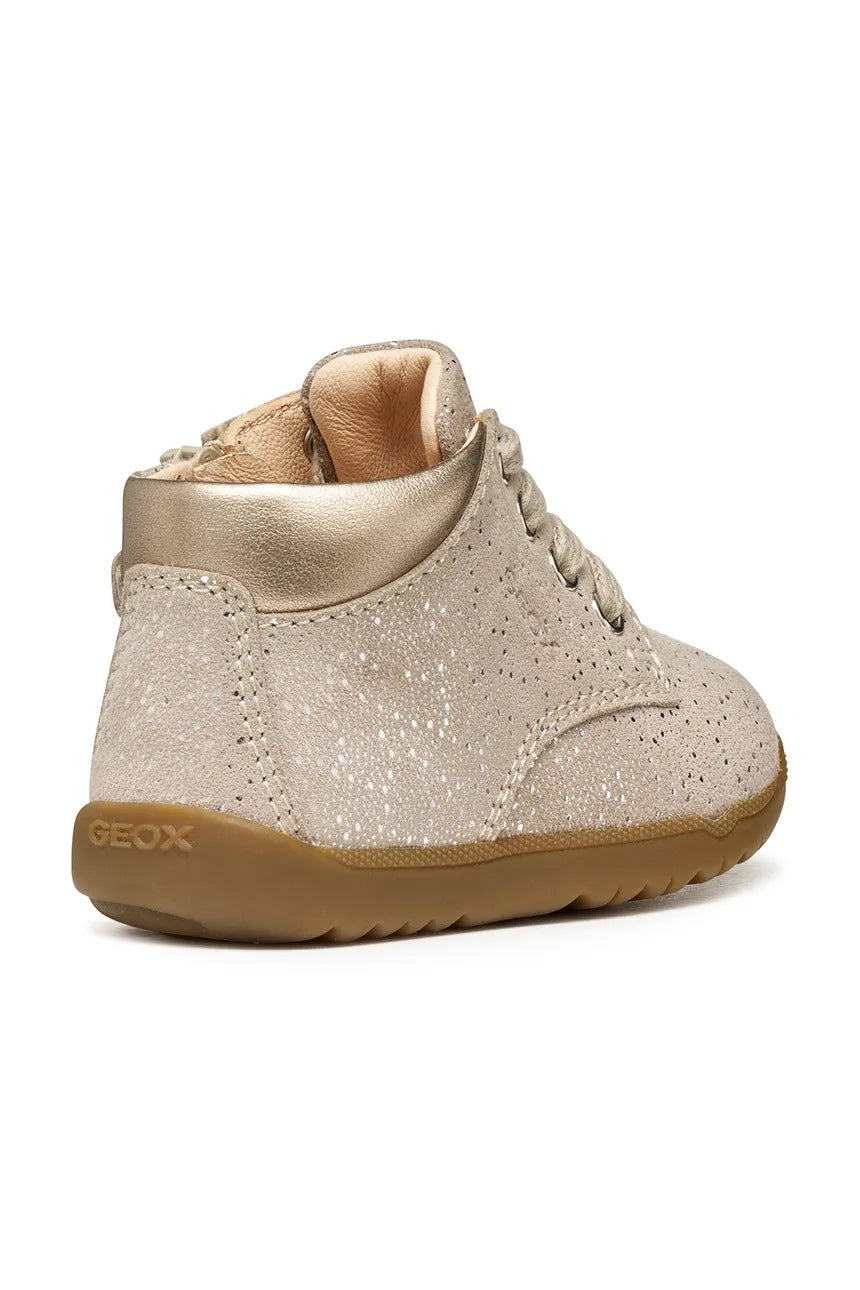Geox Macchia Kids' Breathable Leather Casual Shoes - Pink/Gold Everyday Comfort
