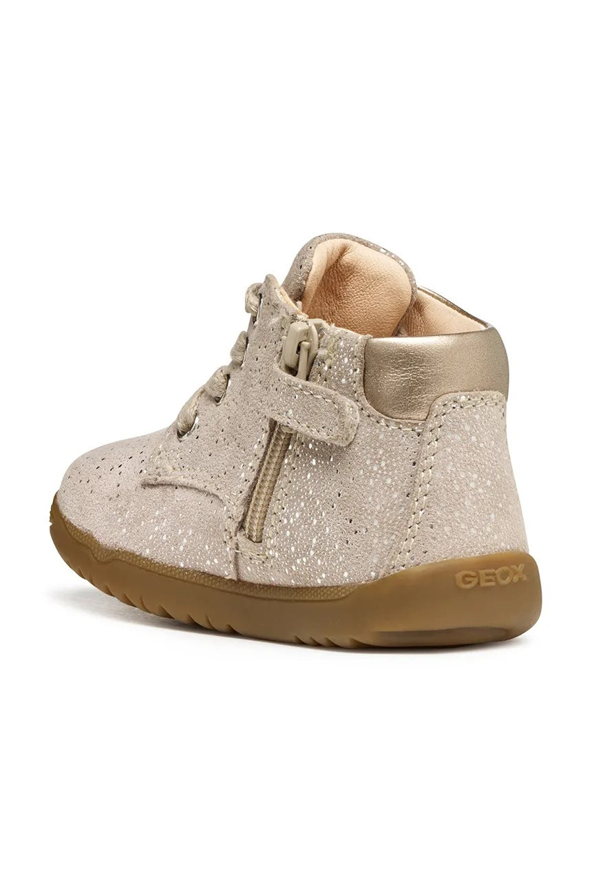Geox Macchia Kids' Breathable Leather Casual Shoes - Pink/Gold Everyday Comfort