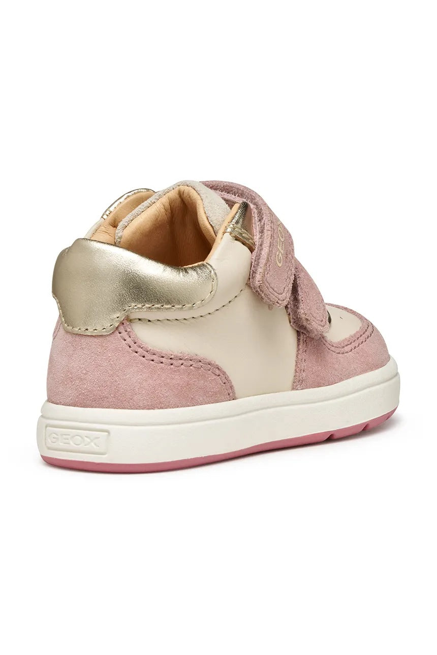 Geox Biglia Kids Pink Breathable Athletic Sneakers - Natural Suede Leather Velcro