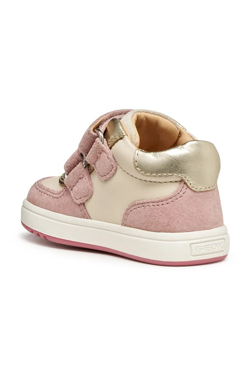 Geox Biglia Kids Pink Breathable Athletic Sneakers - Natural Suede Leather Velcro