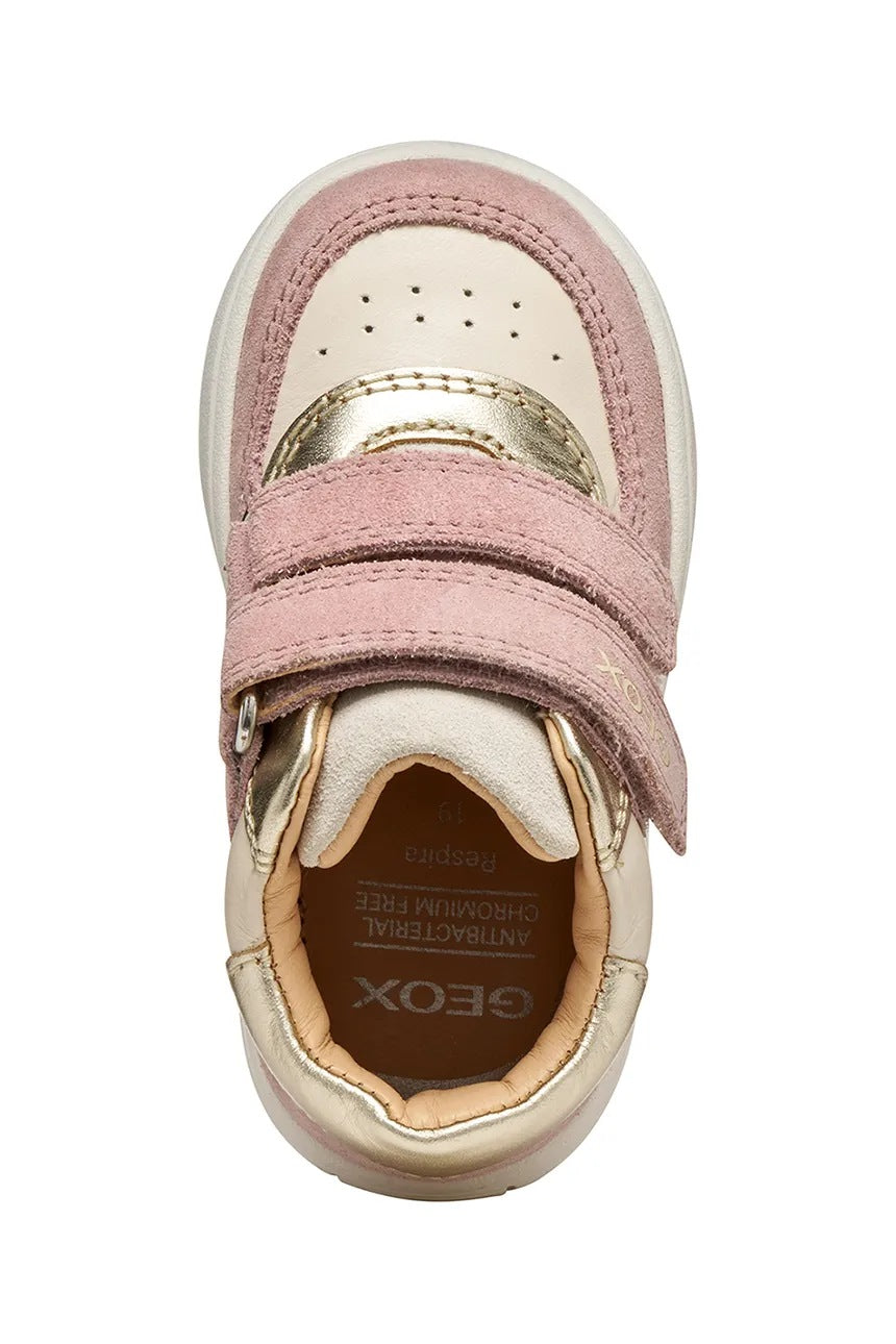 Geox Biglia Kids Pink Breathable Athletic Sneakers - Natural Suede Leather Velcro