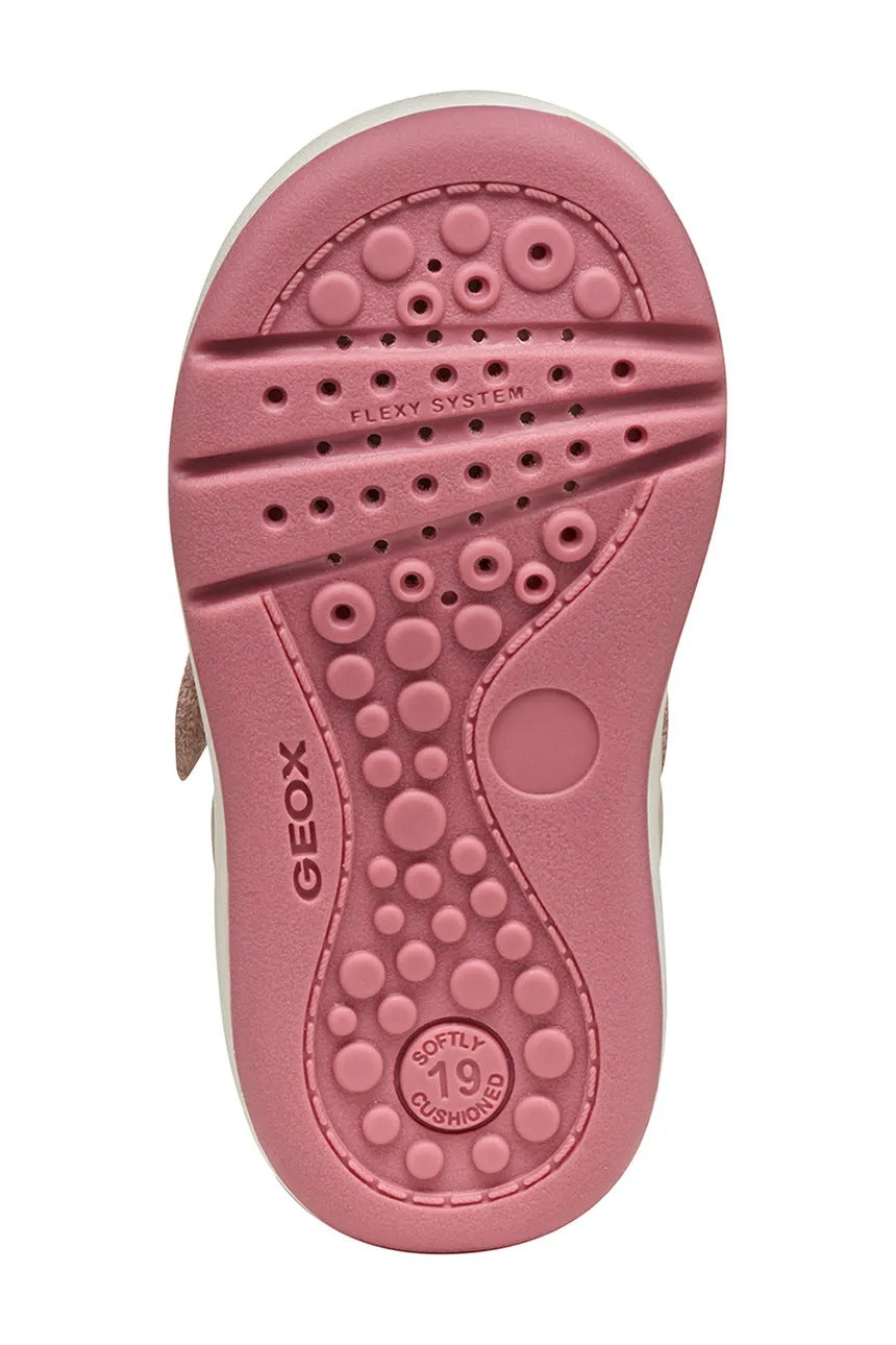 Geox Biglia Kids Pink Breathable Athletic Sneakers - Natural Suede Leather Velcro