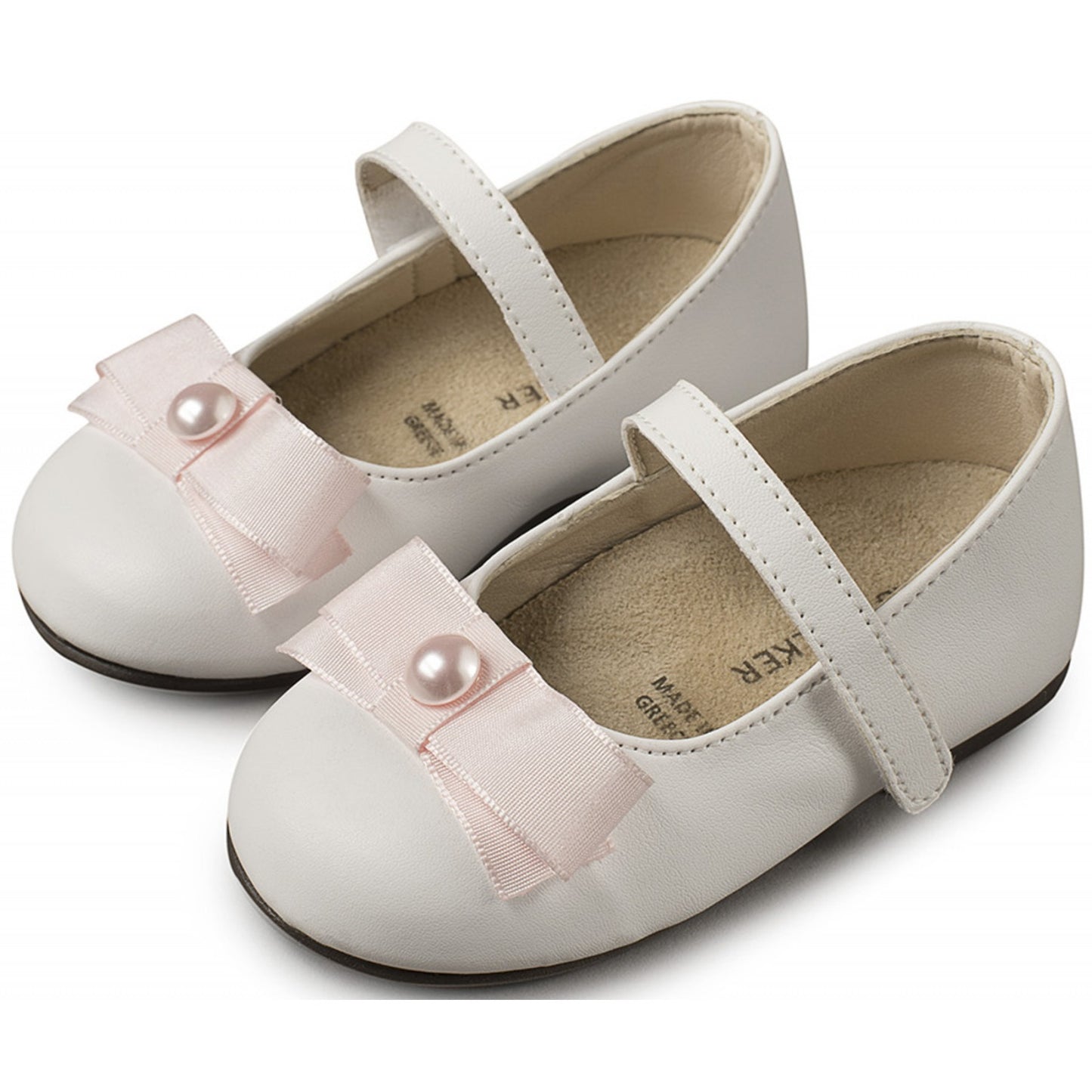 Babywalker BS3500 White-Pink Baptismal Shoe, Anatomical with Taffeta Bow