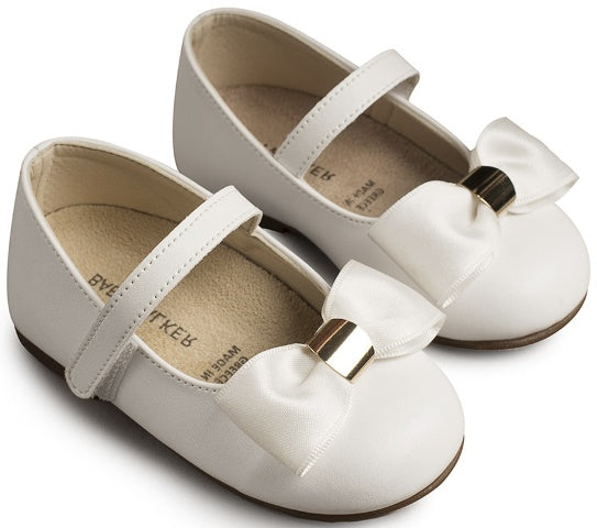 Elegant Babywalker BS 3537 white Ballerina Flats with Satin Bow