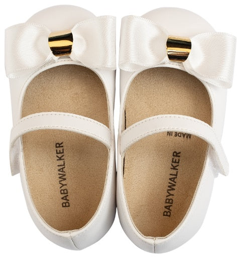 Elegant Babywalker BS 3537 white Ballerina Flats with Satin Bow