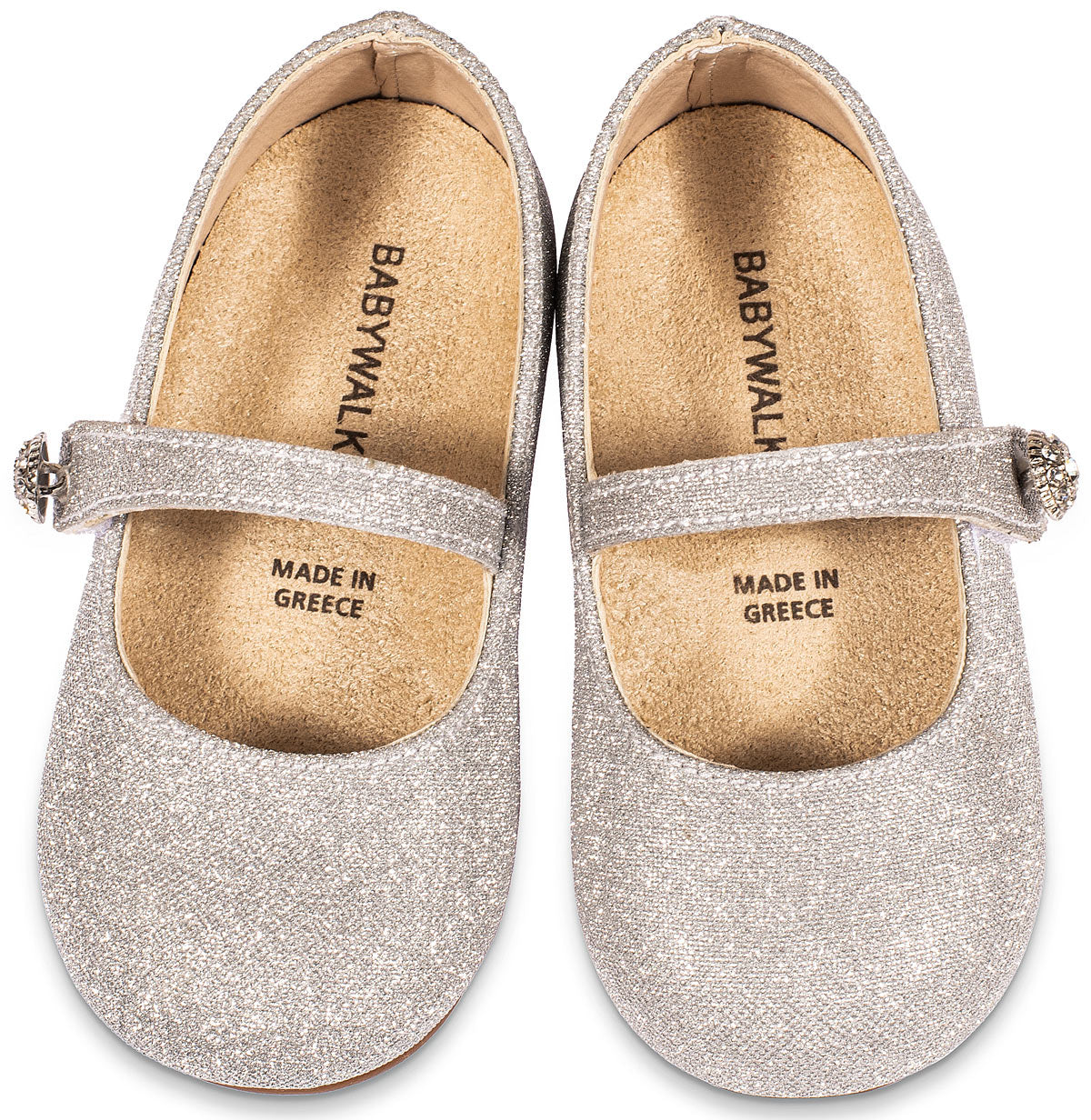 Sparkling silver Ballerina Shoes with Rhinestone Button BW. 4836
