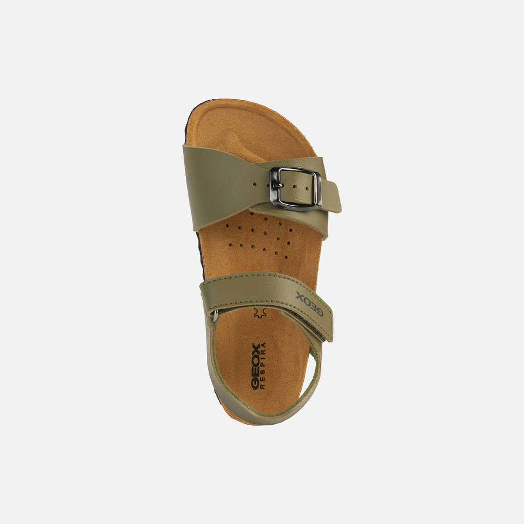 Geox boys' Breathable Green Eco-Leather Sandals J028LB