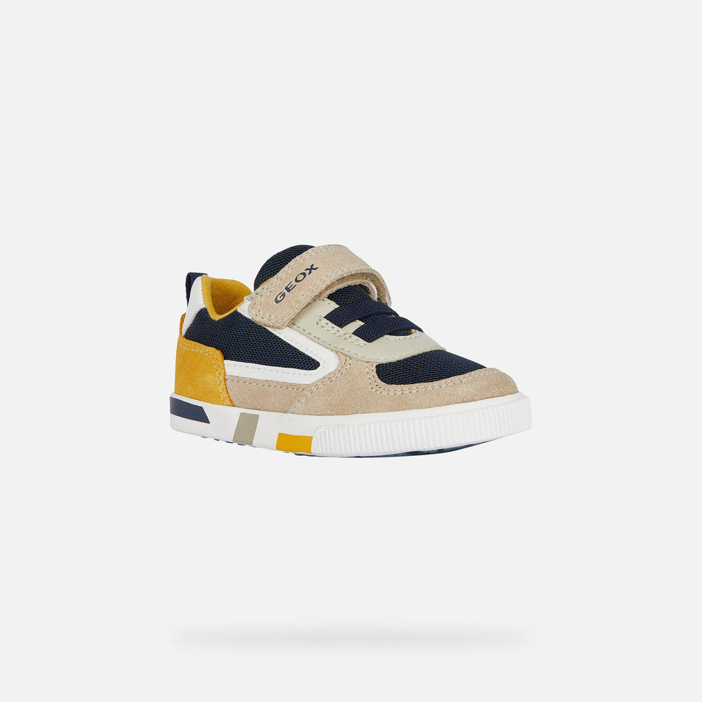 Geox Kilwi Toddler Boy's Taupe Navy Breathable Low Top Sneakers