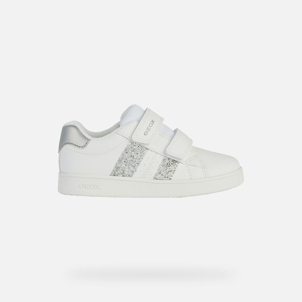Geox Eclyper Girl's White/Silver Velcro Shoes - Stylish & Breathable Comfort