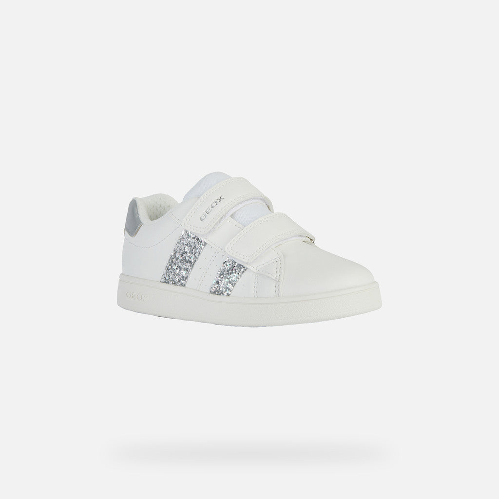 Geox Eclyper Girl's White/Silver Velcro Shoes - Stylish & Breathable Comfort