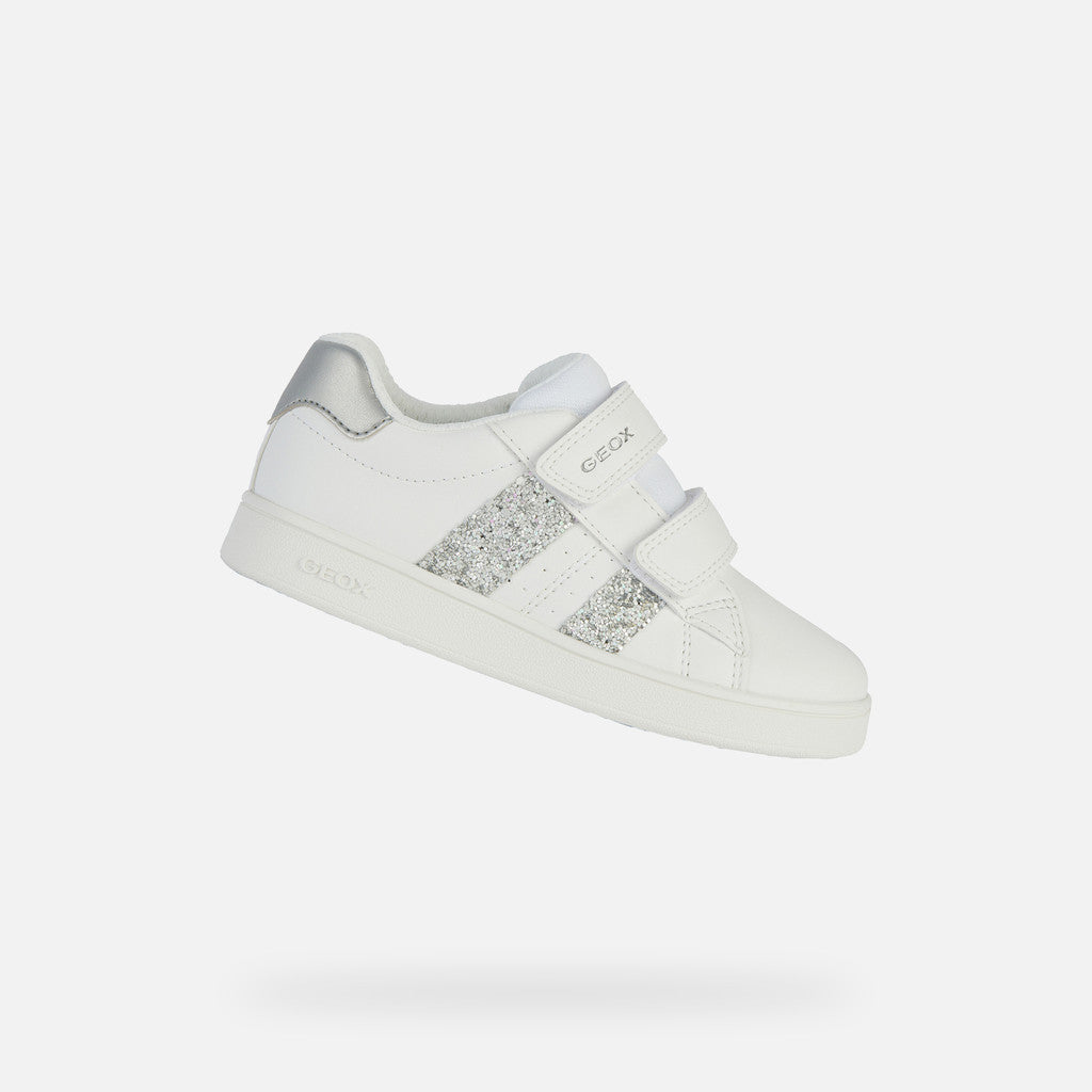 Geox Eclyper Girl's White/Silver Velcro Shoes - Stylish & Breathable Comfort