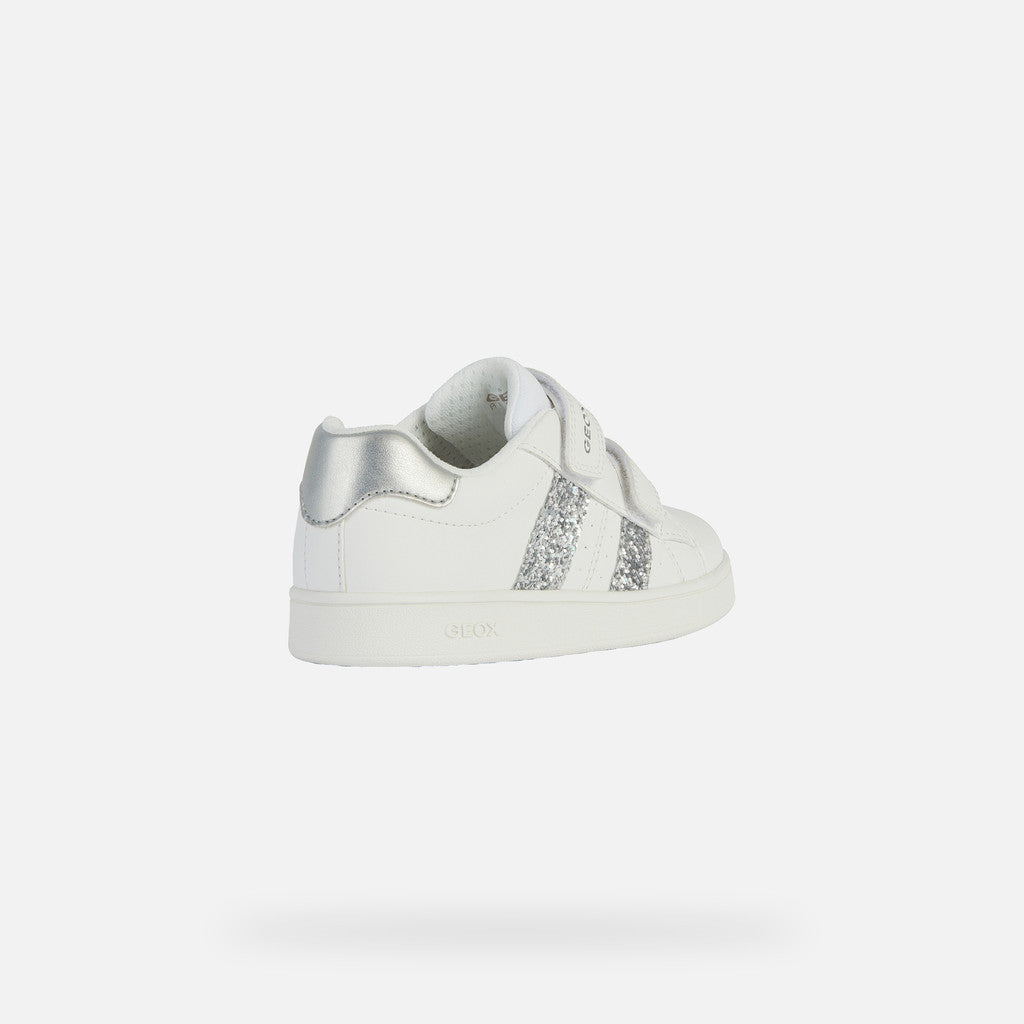 Geox Eclyper Girl's White/Silver Velcro Shoes - Stylish & Breathable Comfort