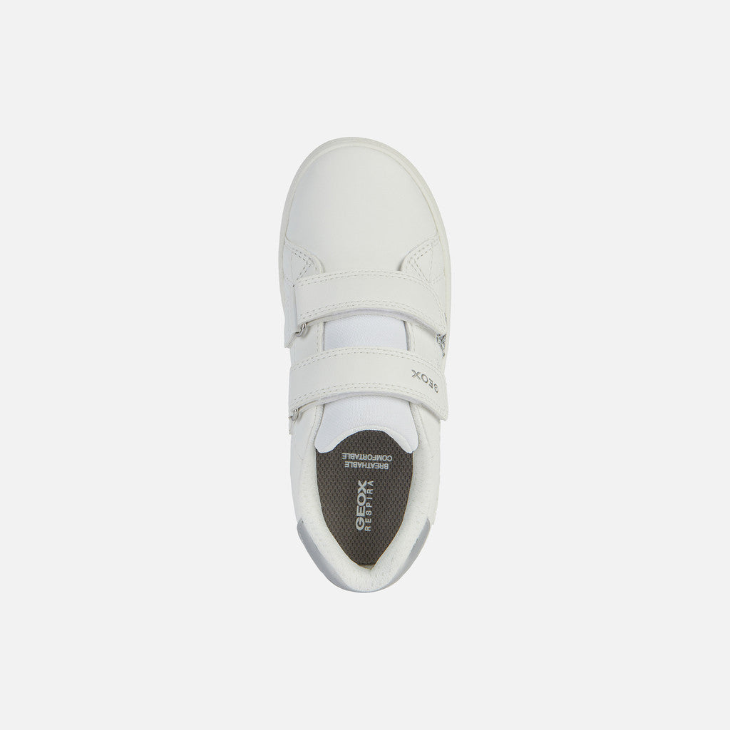 Geox Eclyper Girl's White/Silver Velcro Shoes - Stylish & Breathable Comfort