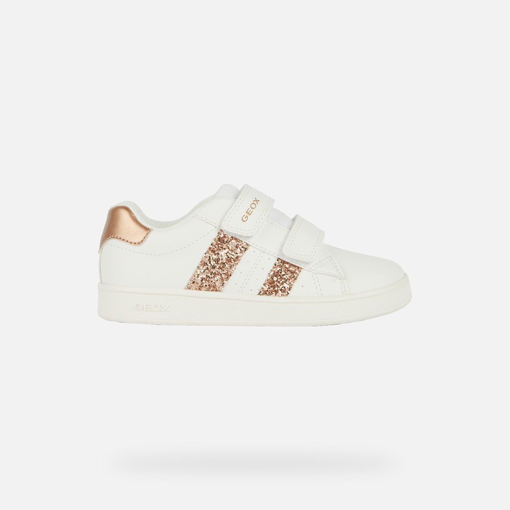 Geox Eclyper Girl's White/Rose Gold Velcro Sneakers - Comfortable, Breathable, Stylish
