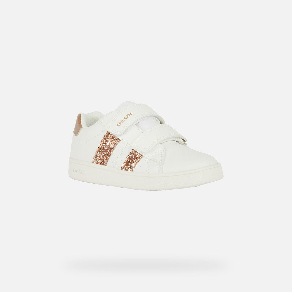 Geox Eclyper Girl's White/Rose Gold Velcro Sneakers - Comfortable, Breathable, Stylish