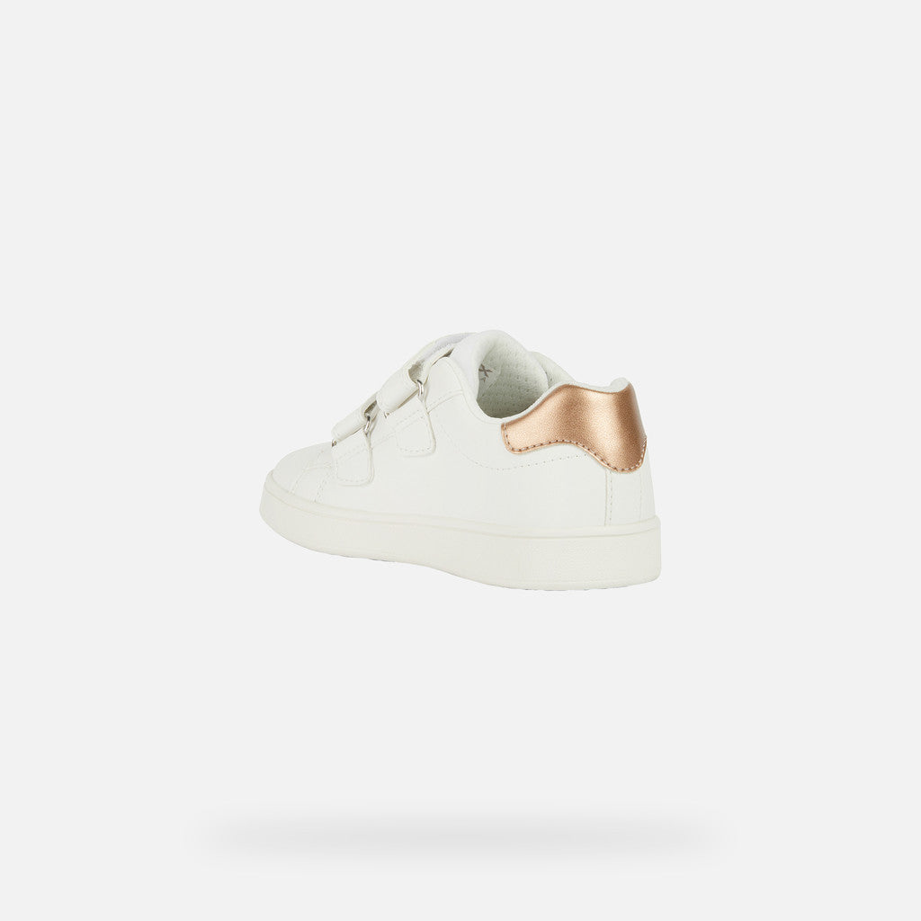 Geox Eclyper Girl's White/Rose Gold Velcro Sneakers - Comfortable, Breathable, Stylish