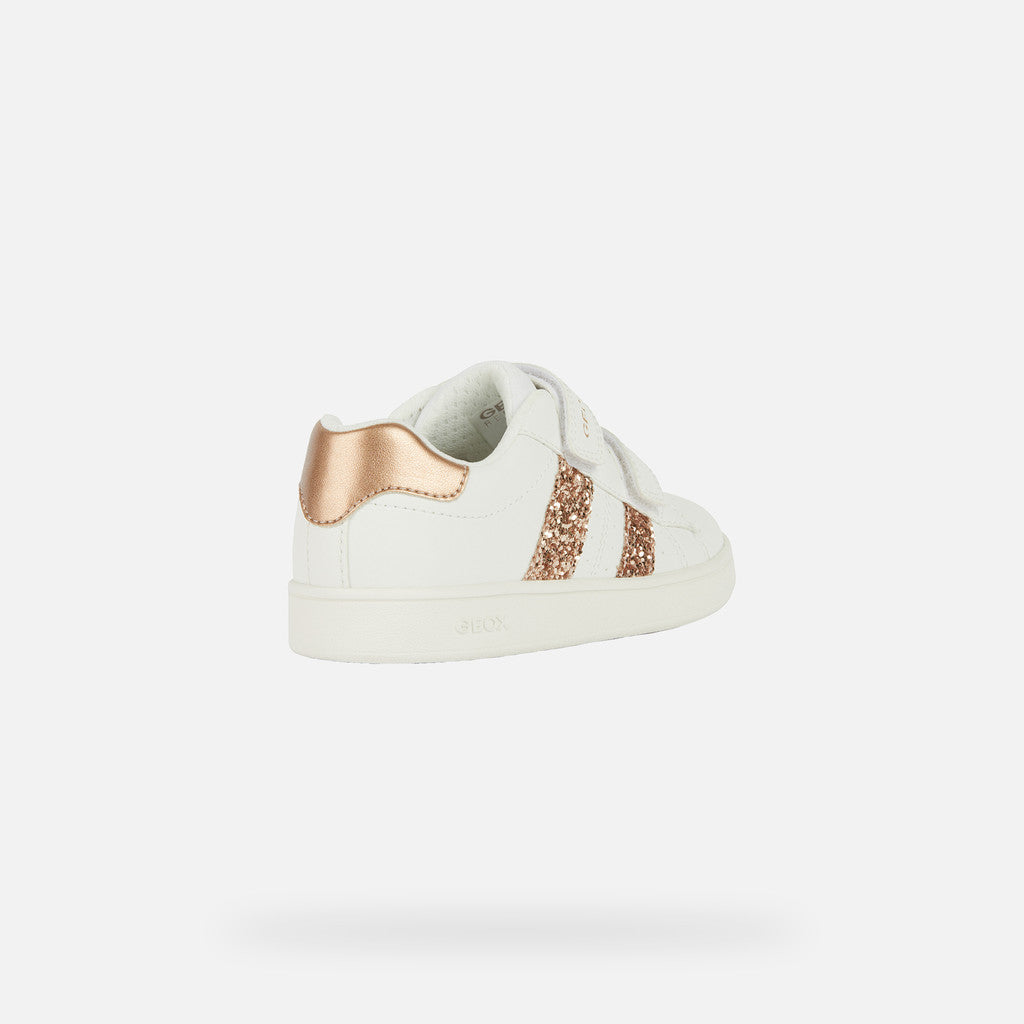 Geox Eclyper Girl's White/Rose Gold Velcro Sneakers - Comfortable, Breathable, Stylish