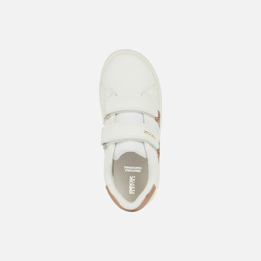 Geox Eclyper Girl's White/Rose Gold Velcro Sneakers - Comfortable, Breathable, Stylish