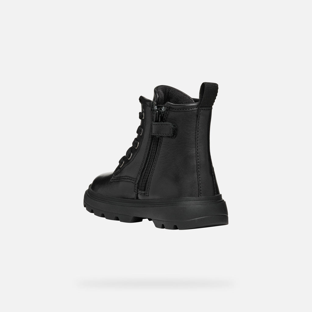 Geox Kiddartah Toddler Girl Black Mid-Calf Combat Boots with Glitter Star