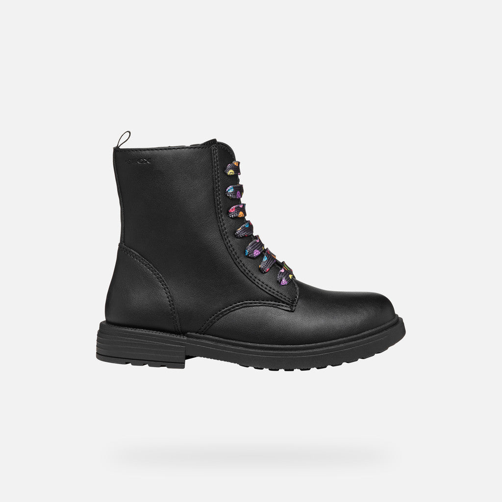 Girl's Black Multicolored Lace-Up Ankle Combat Boot for City Styling