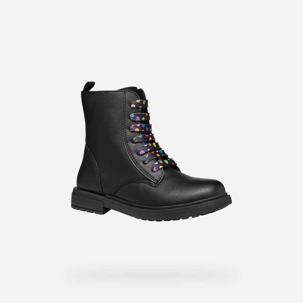 Girl's Black Multicolored Lace-Up Ankle Combat Boot for City Styling