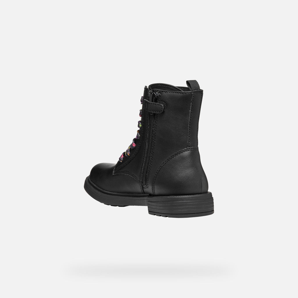 Girl's Black Multicolored Lace-Up Ankle Combat Boot for City Styling