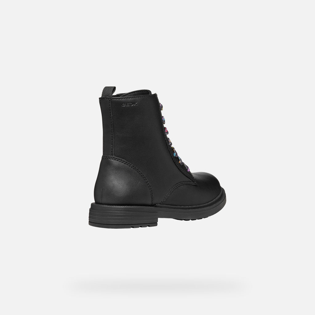Girl's Black Multicolored Lace-Up Ankle Combat Boot for City Styling