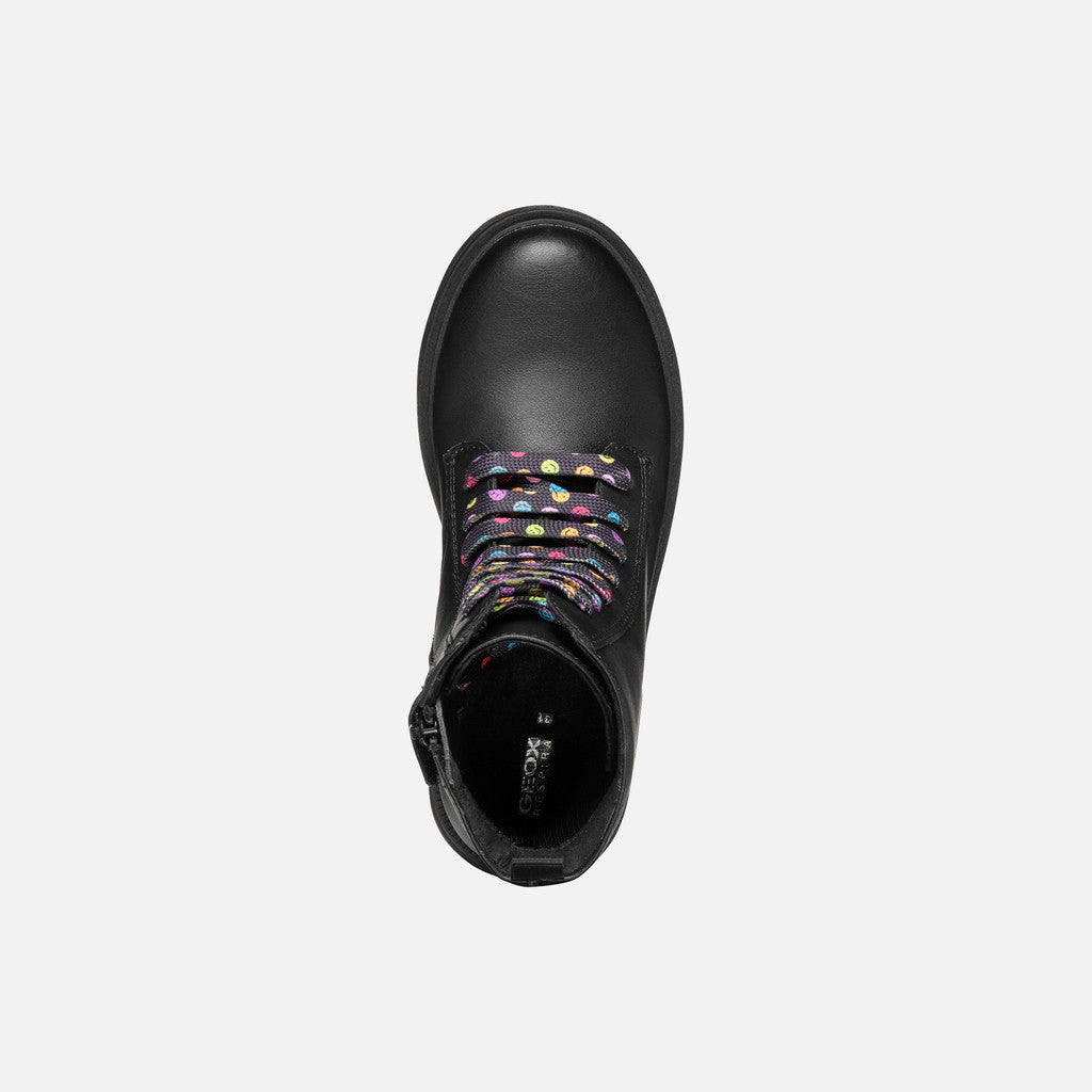 Girl's Black Multicolored Lace-Up Ankle Combat Boot for City Styling