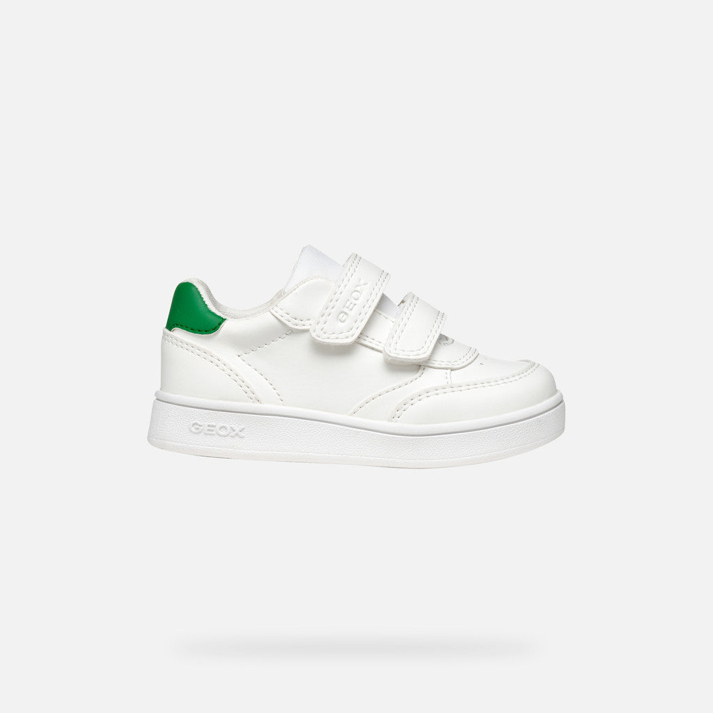 Geox Eclyper Baby Boys White/Green Breathable Low-Cut Sneakers with Riptape