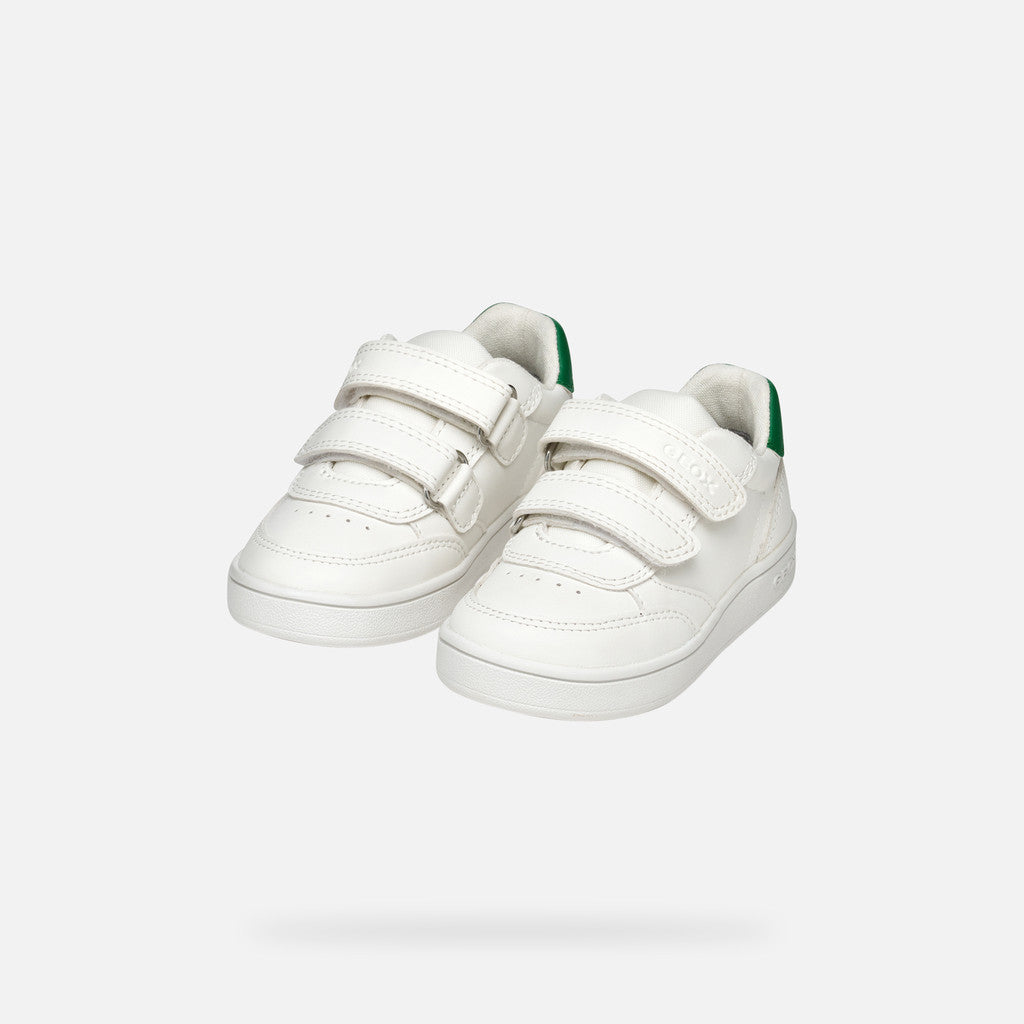 Geox Eclyper Baby Boys White/Green Breathable Low-Cut Sneakers with Riptape