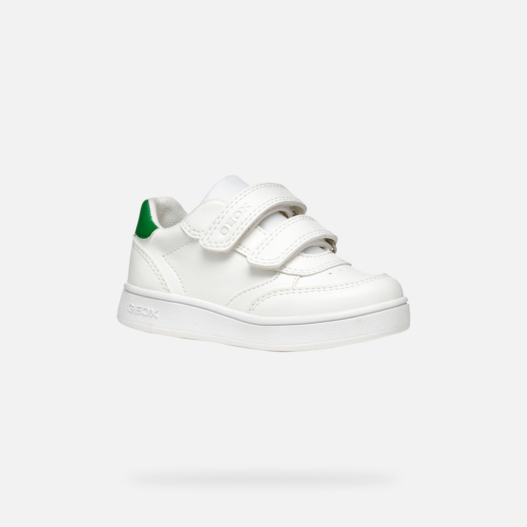 Geox Eclyper Baby Boys White/Green Breathable Low-Cut Sneakers with Riptape