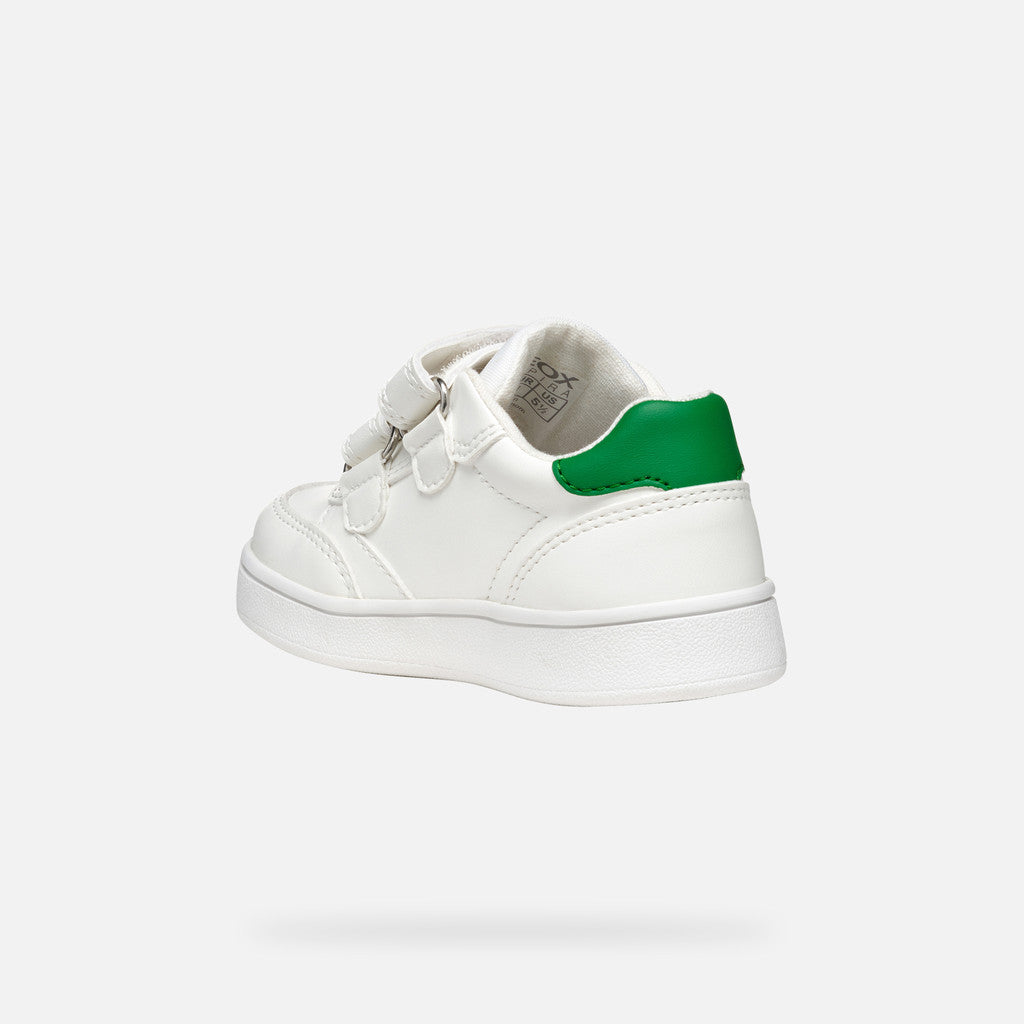 Geox Eclyper Baby Boys White/Green Breathable Low-Cut Sneakers with Riptape