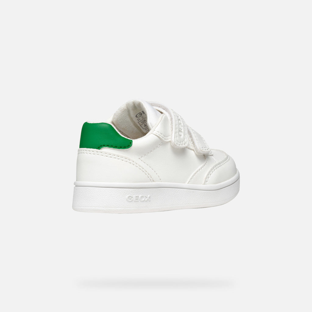 Geox Eclyper Baby Boys White/Green Breathable Low-Cut Sneakers with Riptape