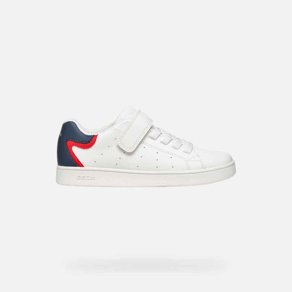Geox Eclyper Junior White/Blue Low-Top Casual Sneaker for Boys with Easy Fastening