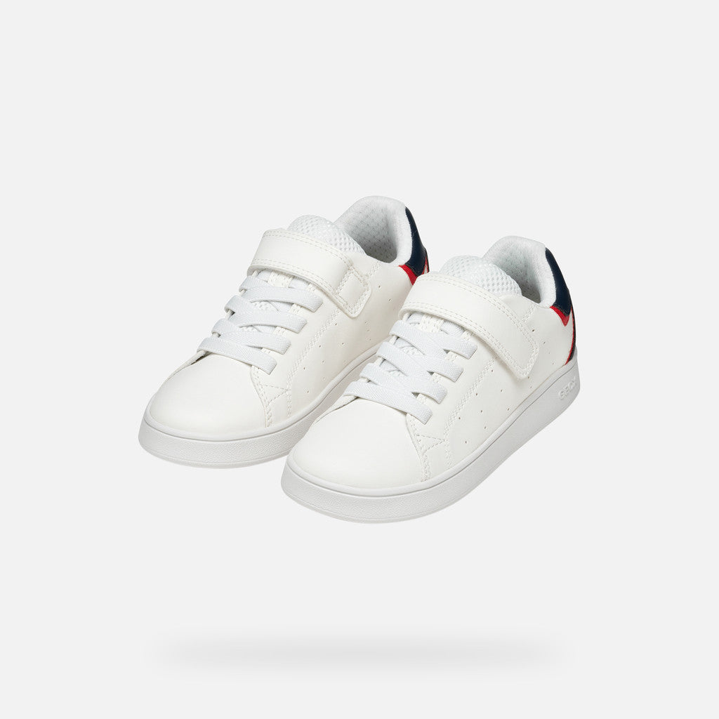 Geox Eclyper Junior White/Blue Low-Top Casual Sneaker for Boys with Easy Fastening