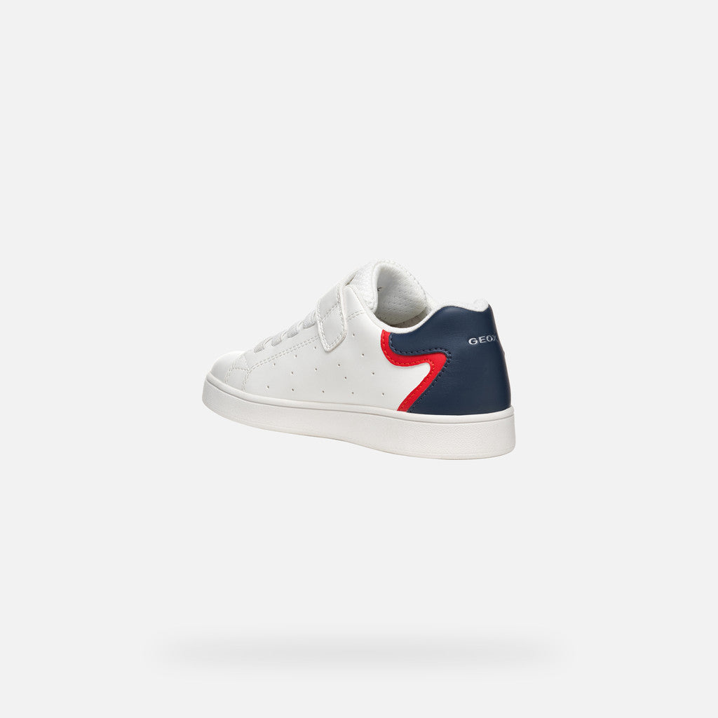 Geox Eclyper Junior White/Blue Low-Top Casual Sneaker for Boys with Easy Fastening