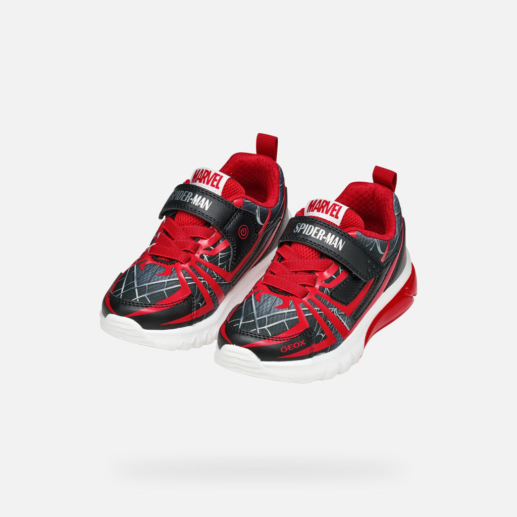 Geox Spider-Man Ciberdron Junior Boys' Black/Red Light-Up Sneakers
