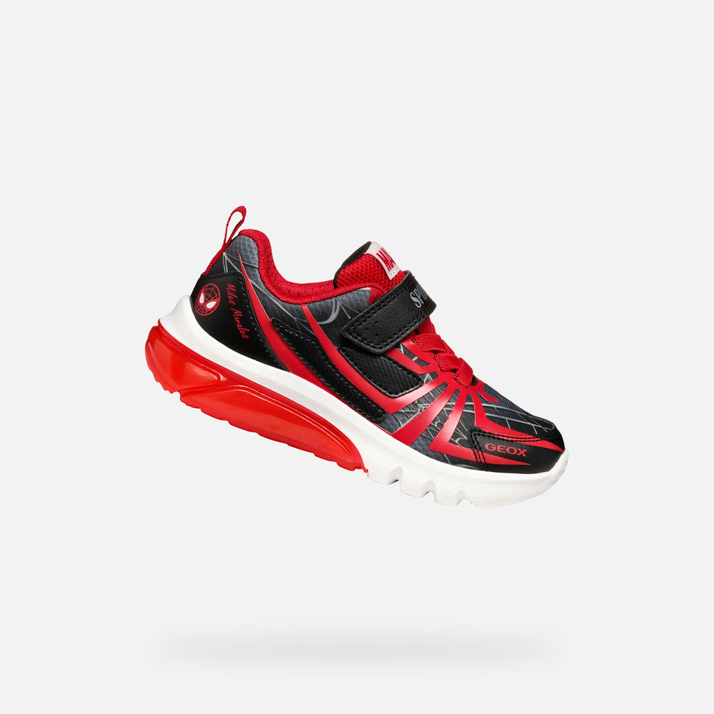 Geox Spider-Man Ciberdron Junior Boys' Black/Red Light-Up Sneakers