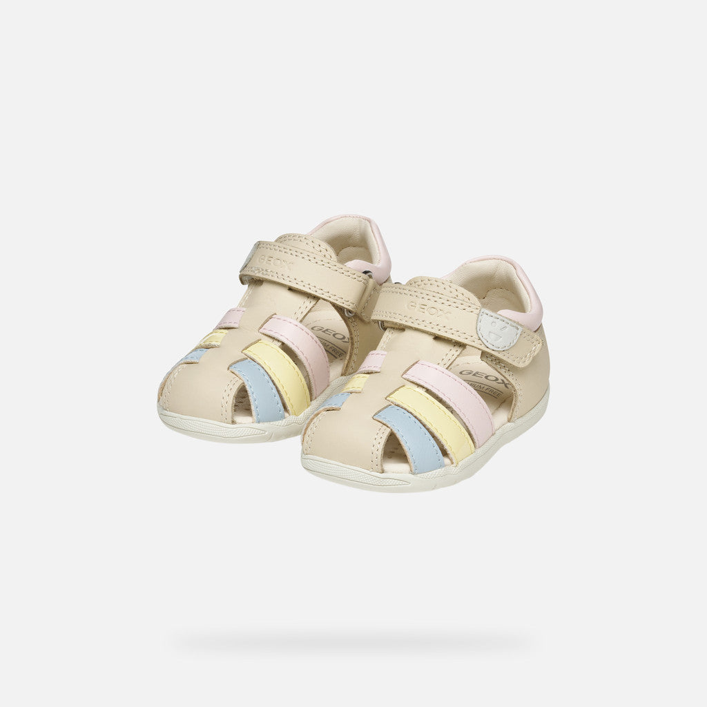 Geox Macchia Baby Girl First-Steps Closed Toe Sandals in Light Ivory/Yellow