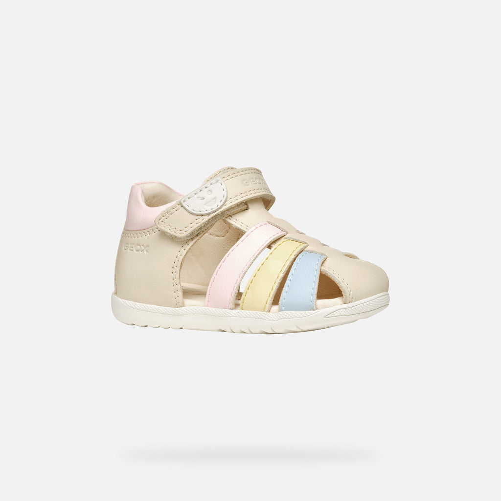 Geox Macchia Baby Girl First-Steps Closed Toe Sandals in Light Ivory/Yellow