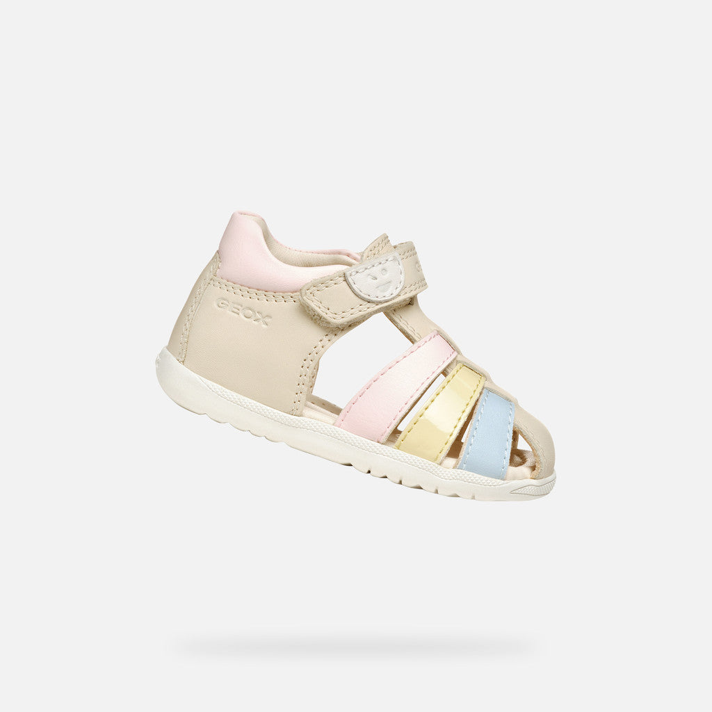 Geox Macchia Baby Girl First-Steps Closed Toe Sandals in Light Ivory/Yellow