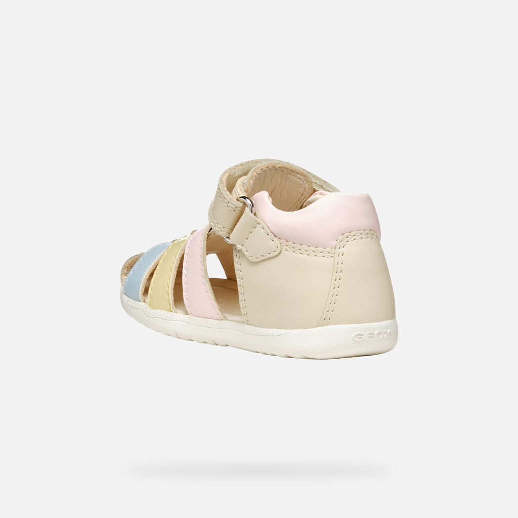 Geox Macchia Baby Girl First-Steps Closed Toe Sandals in Light Ivory/Yellow