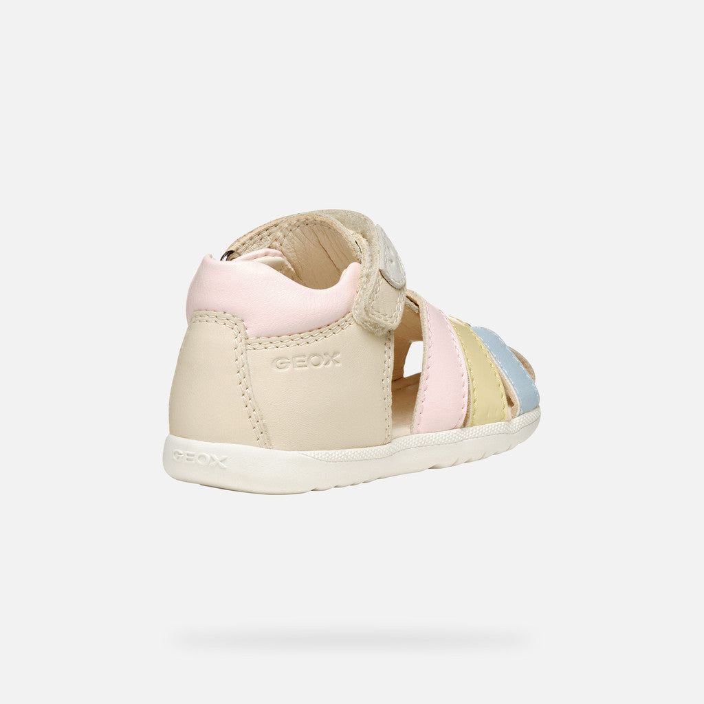 Geox Macchia Baby Girl First-Steps Closed Toe Sandals in Light Ivory/Yellow