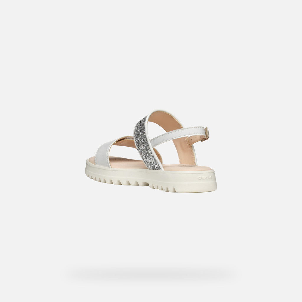 Geox Coralie Girl's Lightweight White and Silver Open Sandals with Buckle