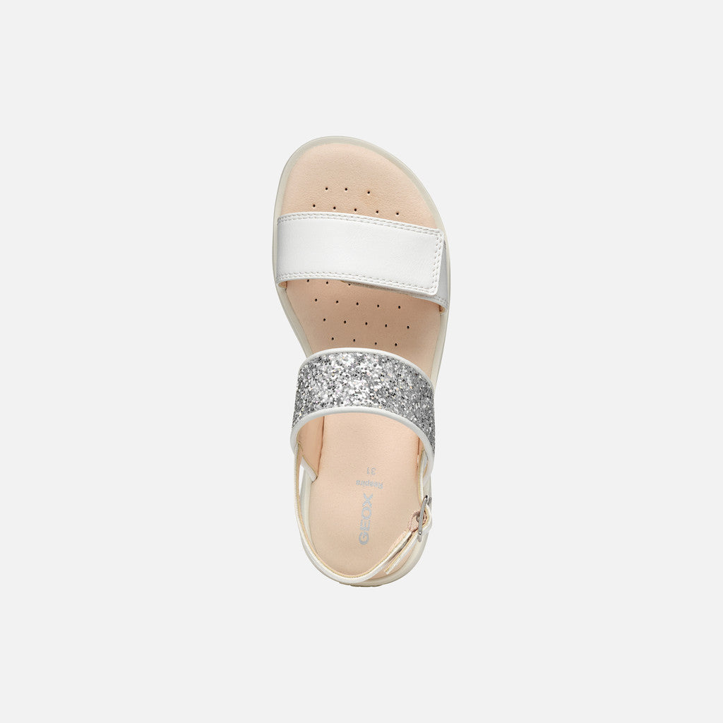 Geox Coralie Girl's Lightweight White and Silver Open Sandals with Buckle