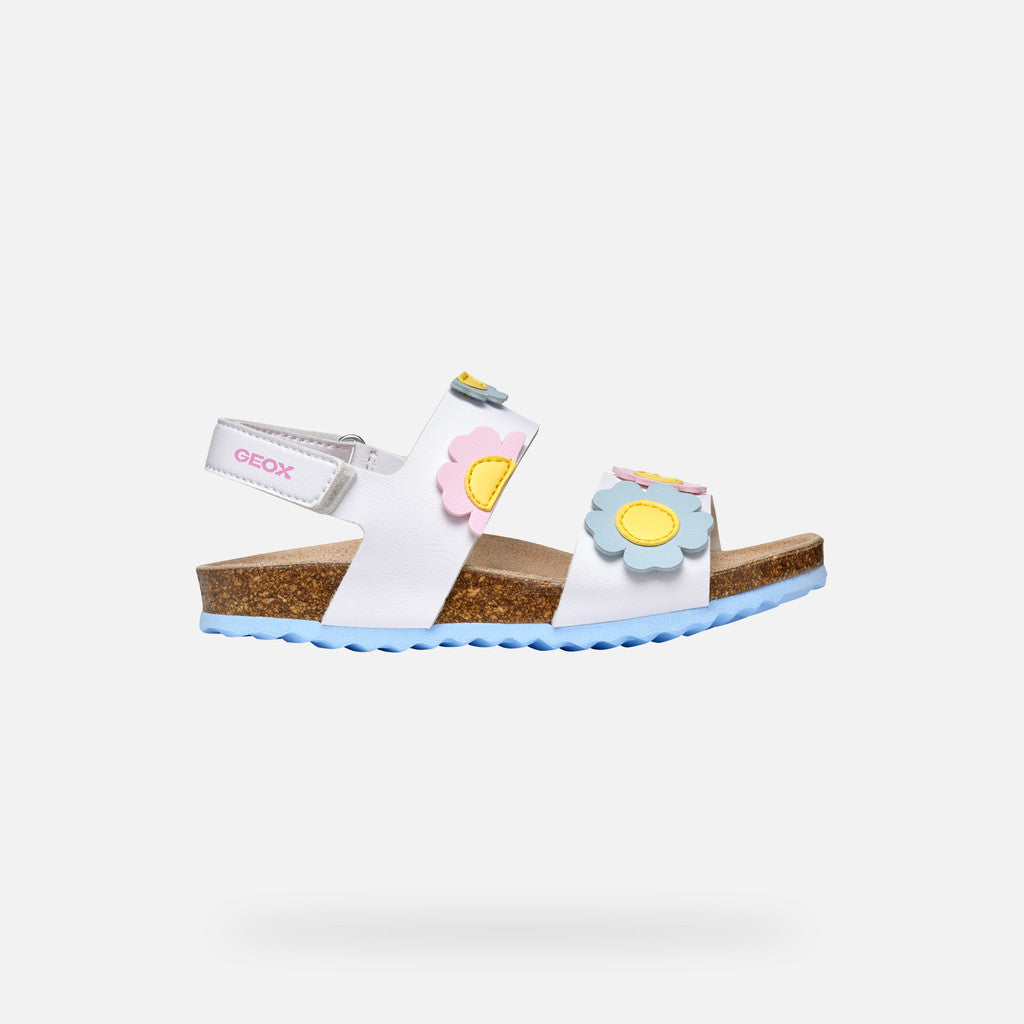 Girls' Adriel White/Crystal Open Sandals: Lightweight, Breathable, with Floral Accents